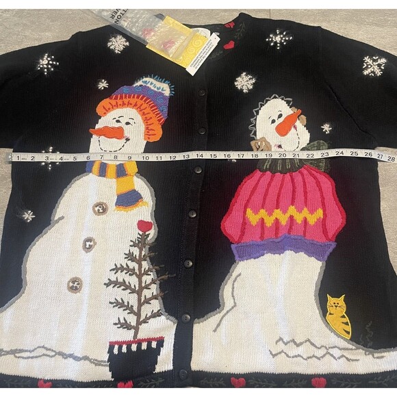 Vintage Quacker Factory 2X Snowman Cat Hearts Christmas Ugly Sweater Novelty Fun - Picture 3 of 6